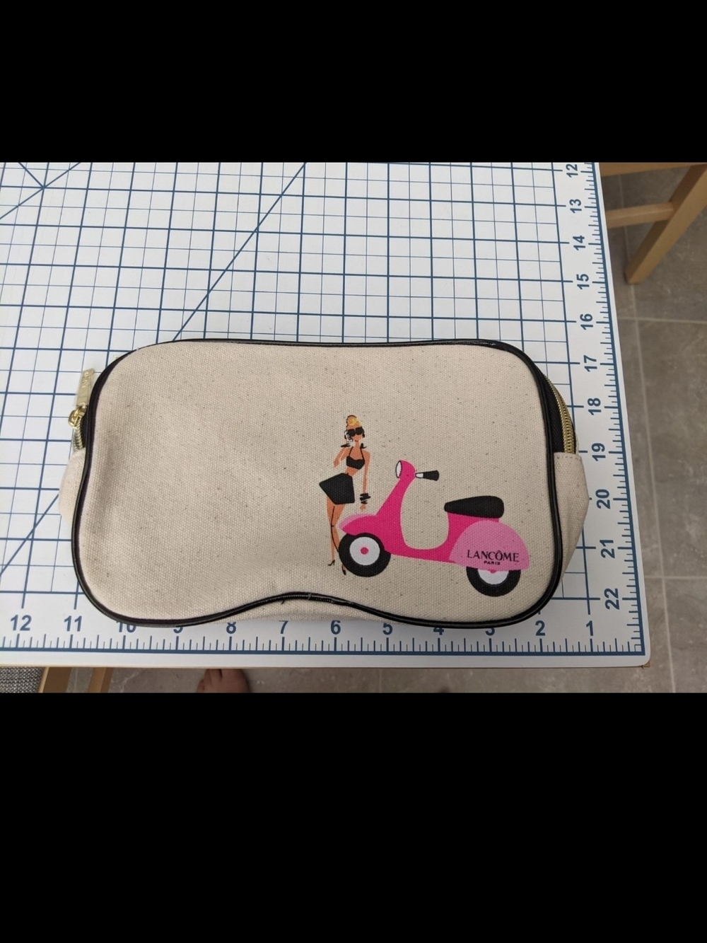 Lancome Cream Canvas Cosmetic Bag with Pink Scooter Print - Picture 5 of 5